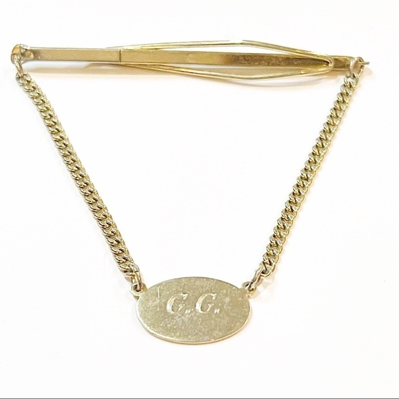 G.G. Initials Letters Monogram Open Body Gold Tone Tie Bar - Picture 1 of 8